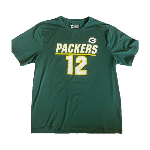 Green Bay Packers Jersey Aaron Rogers #12 NFL Size READ Green Majestic Cool Base - Picture 2 of 5